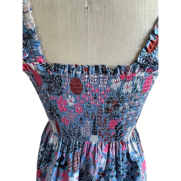 Kate Spade Garden Posy Smocked Midi Dress Cat Cactus Floral Print Size Small - Picture 5 of 8